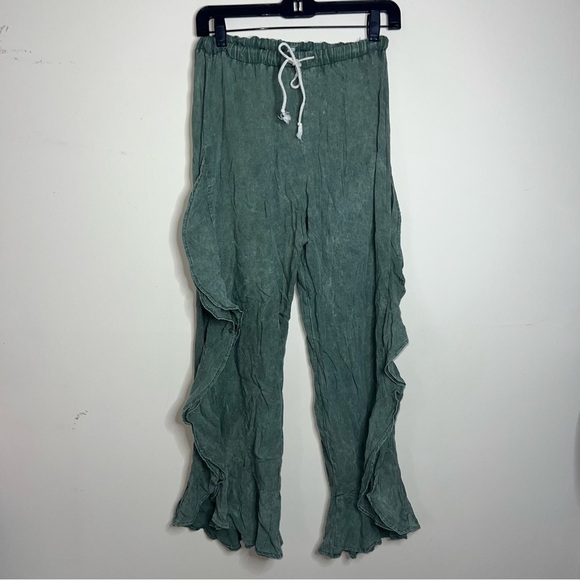 Figwood North Shore Green Ruffled Rayon Pull On Harem Pants Size Small - Picture 8 of 11